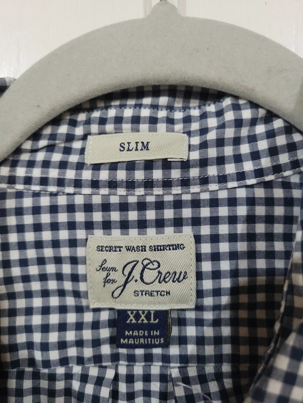 J. Crew Mens Secret Wash Slim L/S Navy Gingham Check Button-Down XXL 2XL
